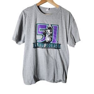 RANDY JOHNSON Jersey Retirement Night  Notable Records Gray T-Shirt SZ M